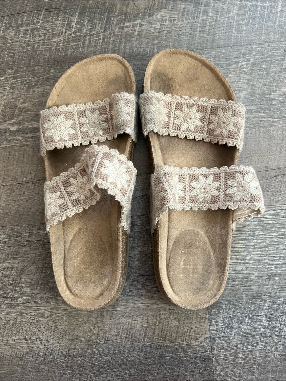 Women’s Beige Crochet Double-Strap Slide Sandals